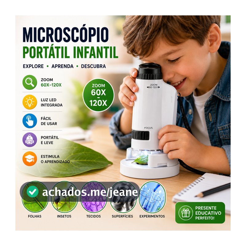 Microscópio De Mão Portátil Com Zoom 60X-120X Para Plantas Infantis