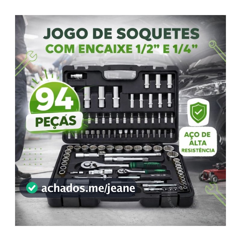 Jogo de Soquetes Stels 94 Peças 1/2" e 1/4" com Catraca e Maleta – Kit Chaves Profissional Mecânica