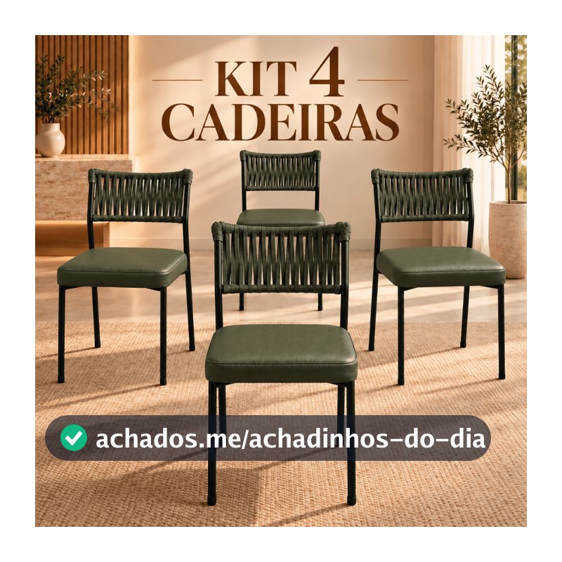 Kit 4 Cadeiras Sala de Jantar Atena Estofada com Encosto em Tricô Náutico Estrutura Aço