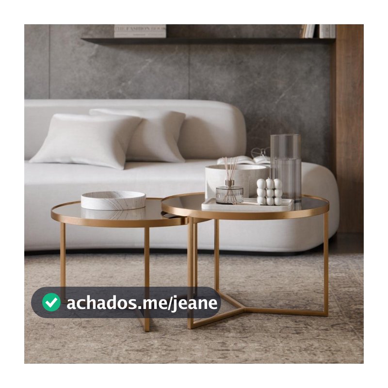 Kit 2 Mesa Mesinha de Centro para Decoração Sala - Metal Dourada Tampo ESPELHADO para Decoração