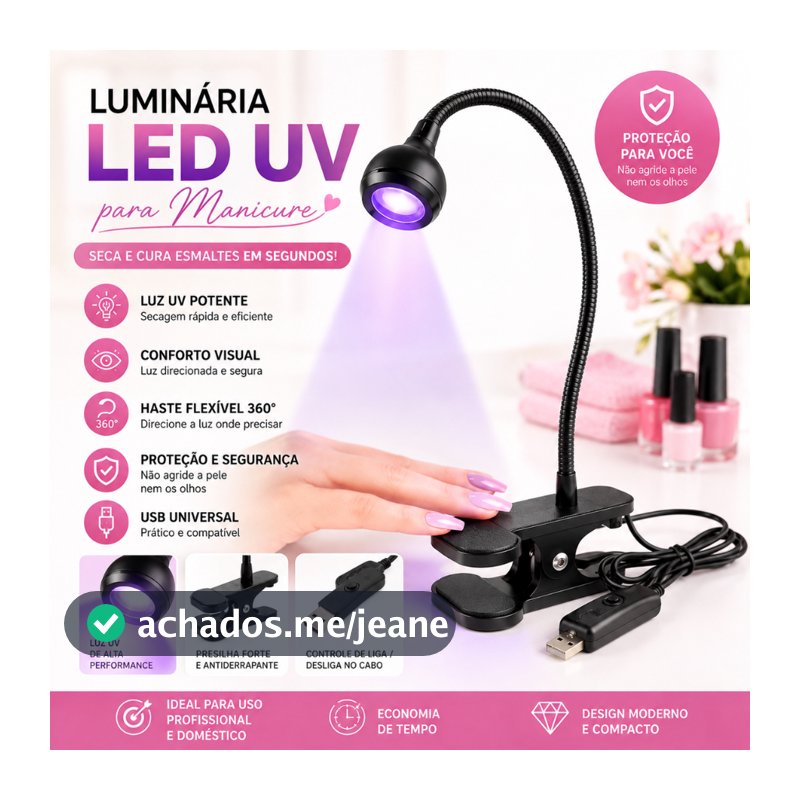 Luminária LED UV Ultravioleta de Mesa com Garra Presilha USB para Manicure e Unhas