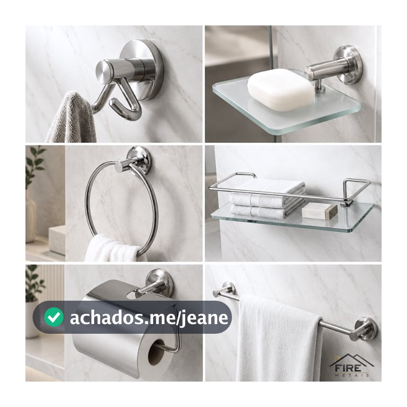 Kit Acessórios Para Banheiro 6 Peças Porta Shampoo Reto Vidro Organizador Moderno Resistente Cromado