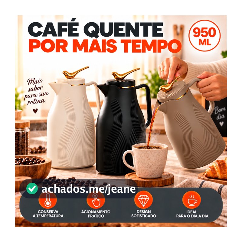 Garrafa Térmica 950 ml Para Chás/Café  com Tampa Decorativa de Pássaro