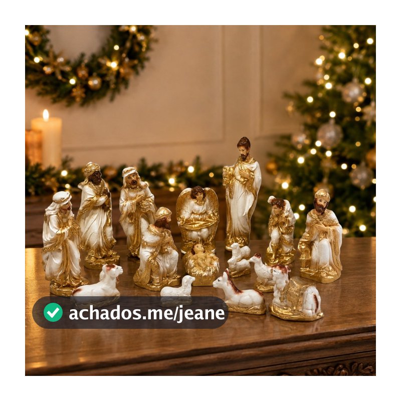 Kit Presépio Natalino Decoração 15 Peças Gesso Completo 20cm