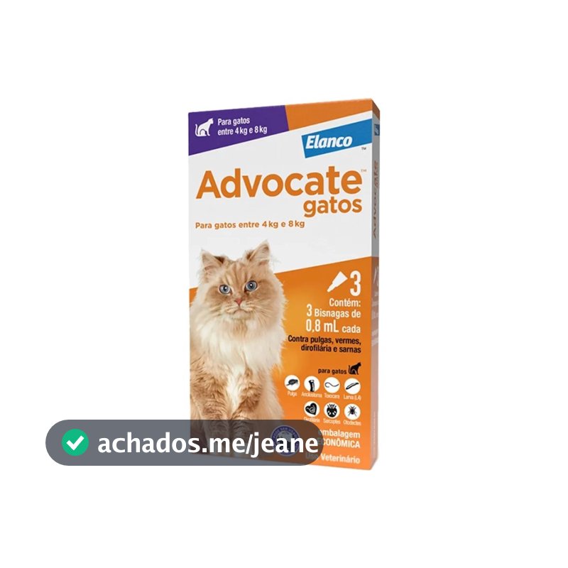 Combo Advocate Gatos 0,8ml 4 À 8kg - 3 Pipetas