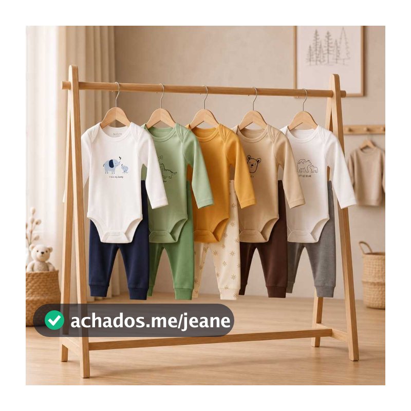 KIT 10 peças Body c/ Calça Bebê menino Sortidos 100% Algodão - Serafina