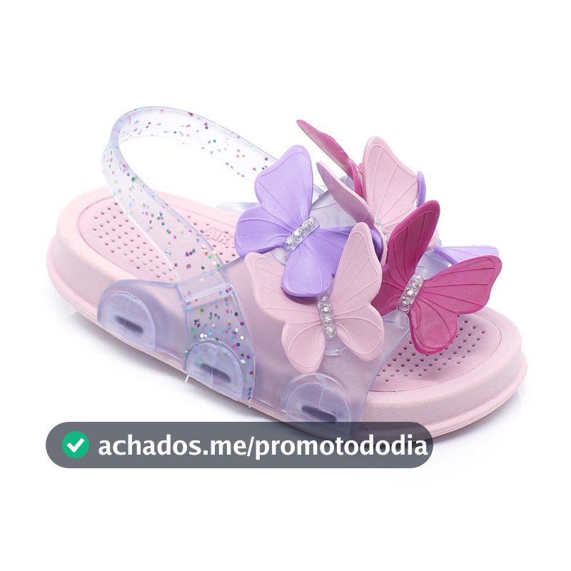 Sandália Infantil Menina Transparente Glitter Borboletas Plugt Confortável Macia Rosa Pink Lilás Verão