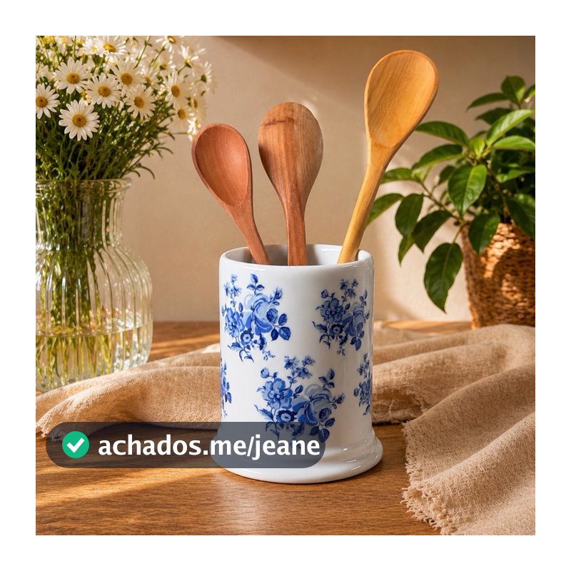 PORTA-UTENSÍLIOS DE PORCELANA - FLORAL AZUL