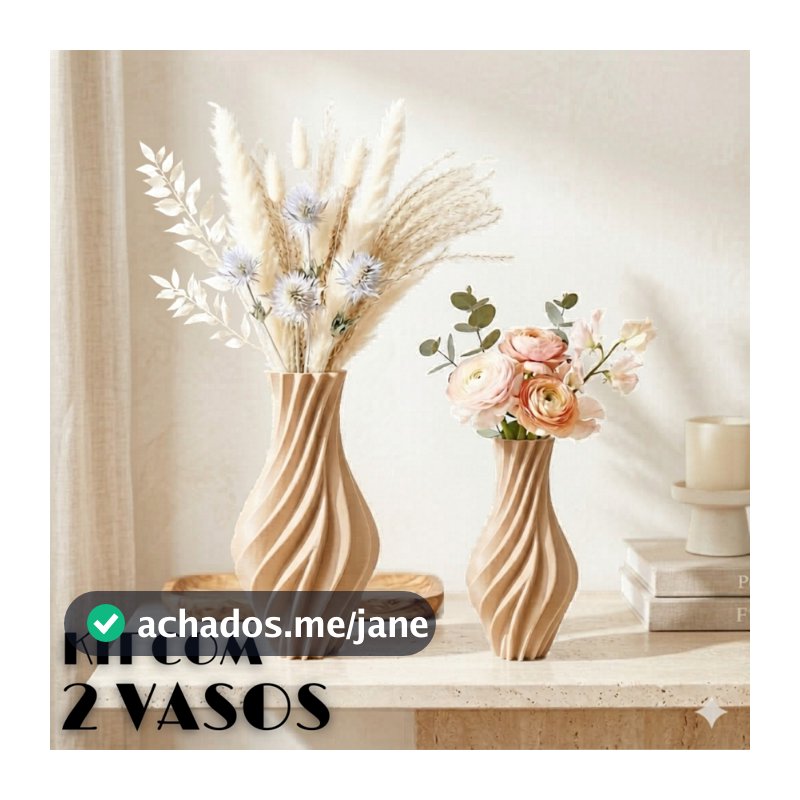 Kit 2 Vasos Decorativos Espiral 3D Cachepot Moderno para Decoração Sala e Mesa Flores e Plantas
