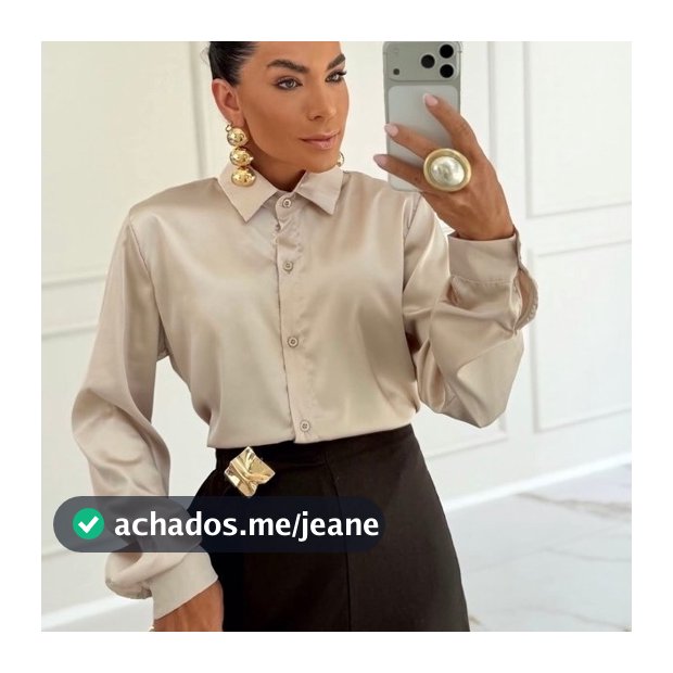 Camisa Feminina Cetim Social Manga Longa Elegante Gola Estruturada Moda Feminina Atacado