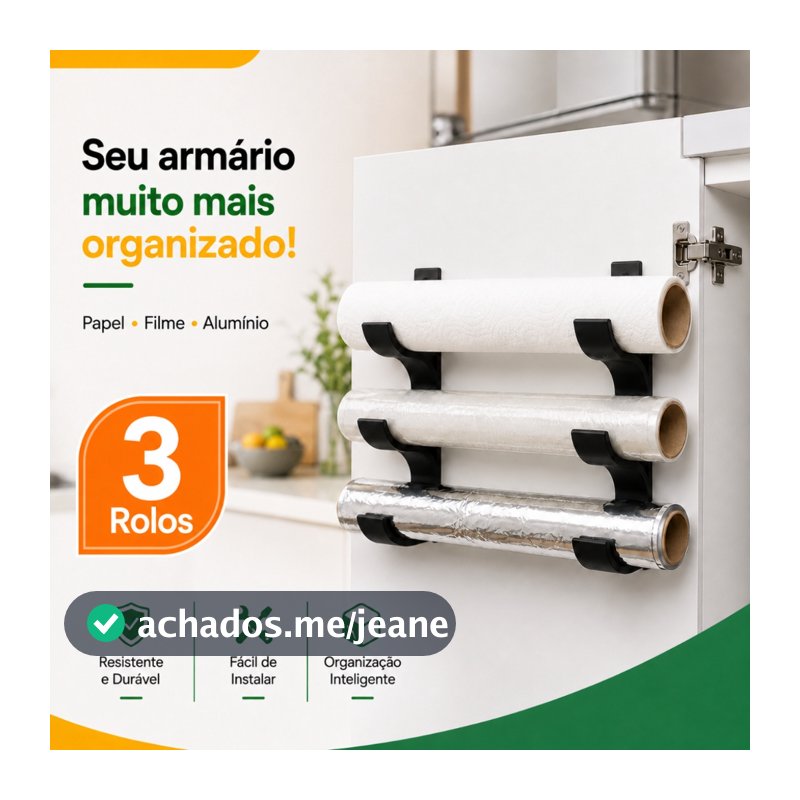 Suporte Organizador para Rolos de Cozinha Alumínio, Filme Plástico e Papel Manteiga Organização Armário Organizado