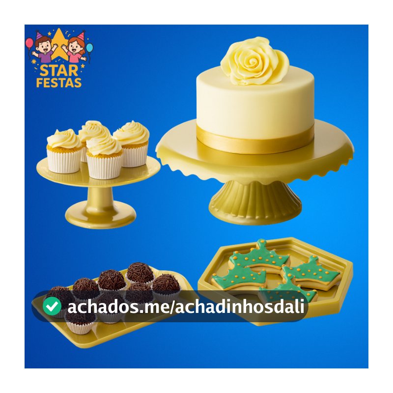 Kit Mesa de Festa , 1 Boleira Cake Renda 22cm , 1 Mini Cake , 1 Bandeja 20x13 e Mini Sextavada