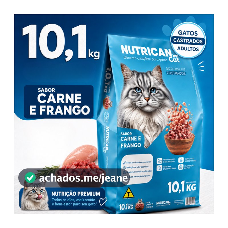 Ração Gato Castrado 10,1kg 28g Proteína Sabor Carne e Frango