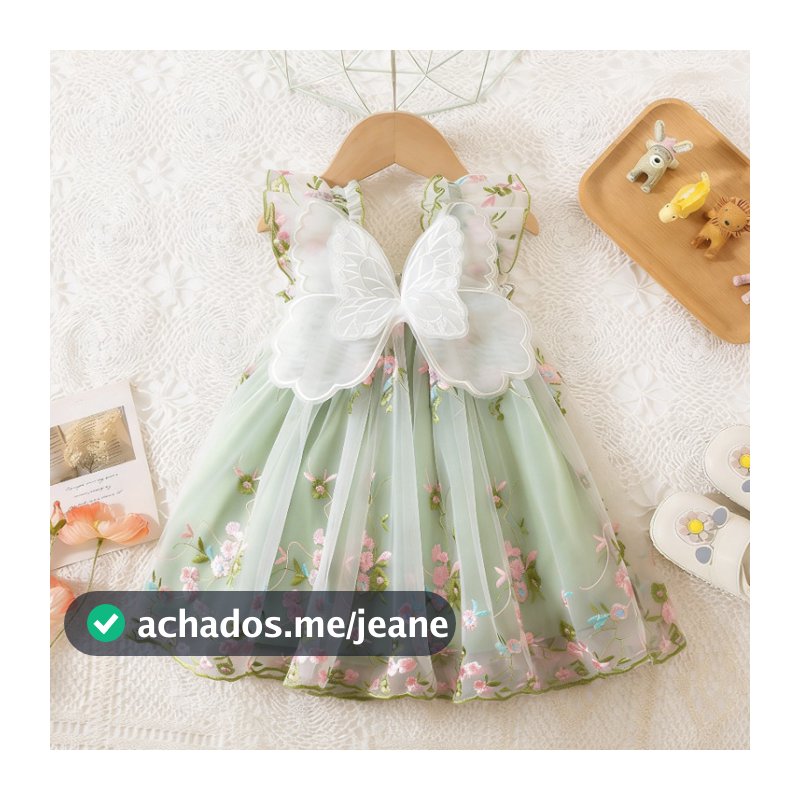 WFRV Bebê Menina Verão Asas De Borboleta Vestido De Princesa 9M-3Y Fresca Bordada Flor Floresta Alça De Fada
