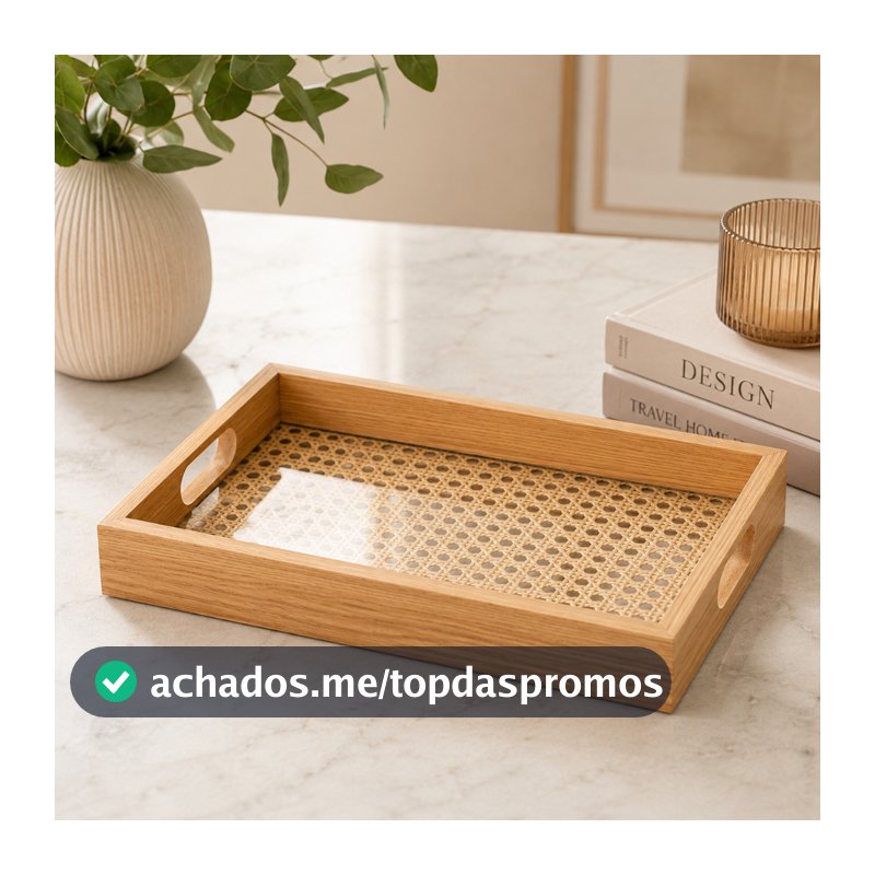 Bandeja Decorativa Retangular de MDF com Fundo Treliça 31,5x21,5cm - Lyor