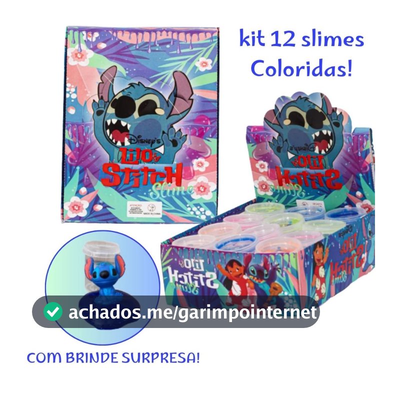 Kit Slime Stitch com 12 Unidades Brinquedo lembrancinha