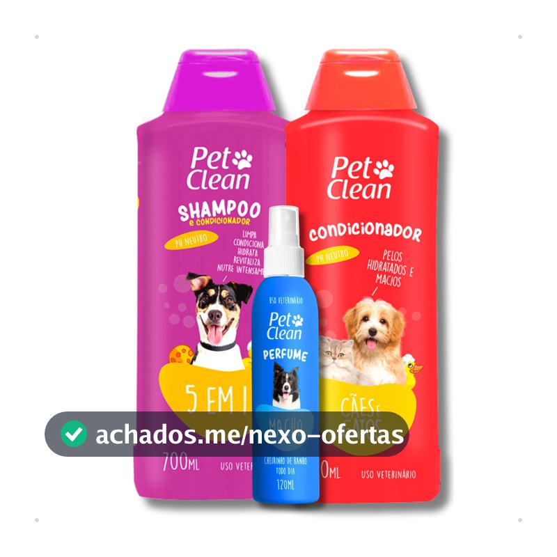 Kit Banho Shampoo 5 em 1, Creme Condicionador de Pelos e Perfume para Cachorro e Gato Pet Clean