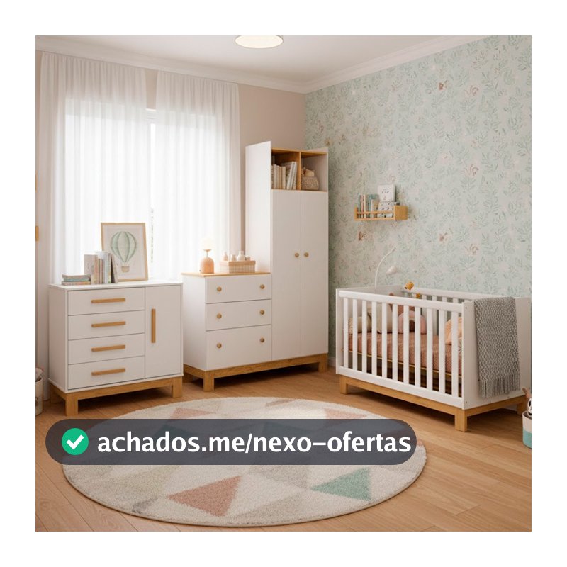 Quarto Completo Bebê Infantil Q Encanto Berço Vira Cama Guarda Roupas e Cômoda Sapateira Qmovi