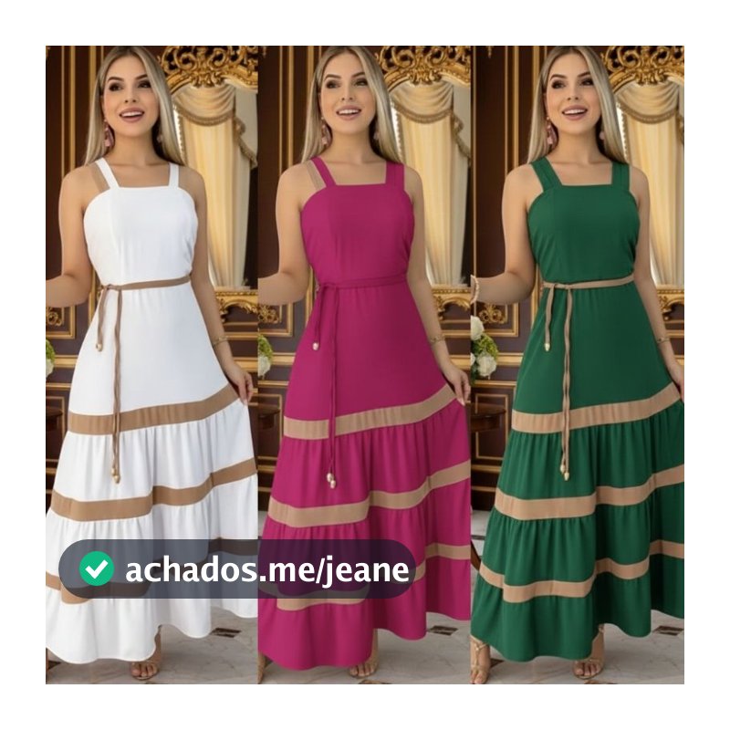 Vestido Longo Liso  Feminina Bicolor com forrto Casual Tecido Duna