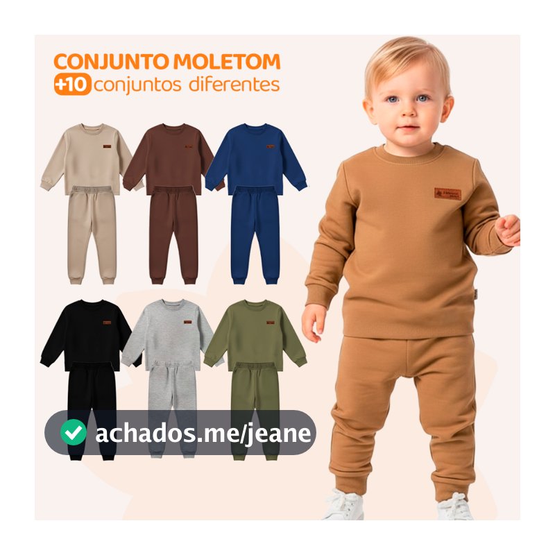 Kit 4 Peças Moletom Minimalista Bebê Menino Neném Blusa e Calça Manga Longa Roupa de Frio Inverno Masculino Liso