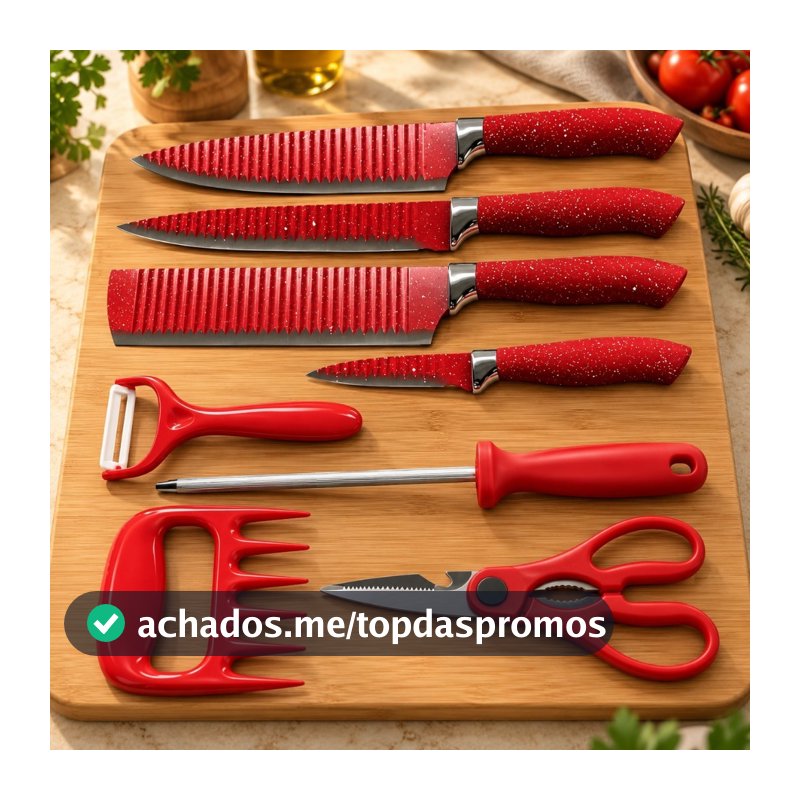 Jogo de Facas de Cozinha 8 Peças Genebra Corte Navalha Antiaderente Premium