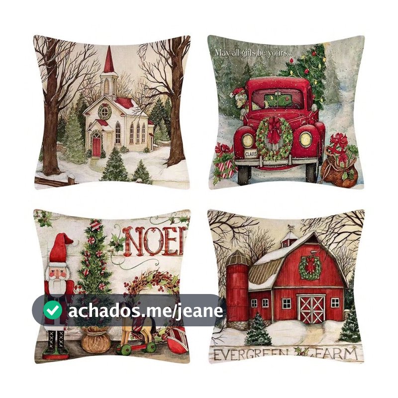 Kit 4 Capas Para Almofada Modelo Natal Aveludado Decorativo Natal