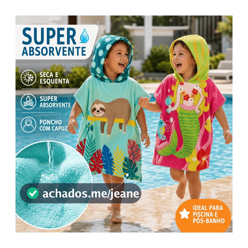Roupão Atoalhado Infantil Menina Menino Poncho Saída de Banho Toalha para Criança