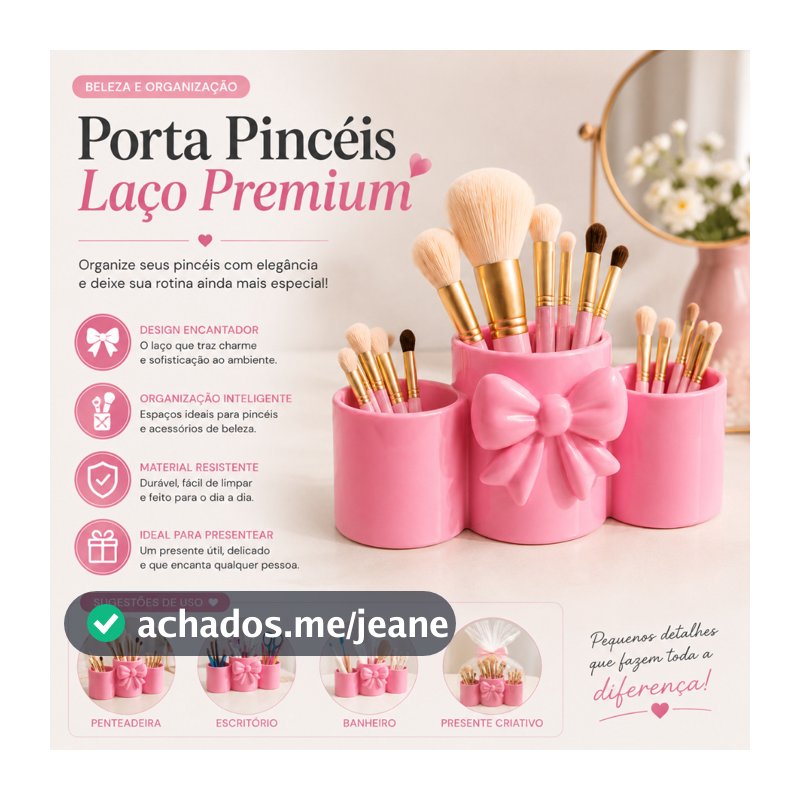 Porta Pincéis Maquiagem Organizador Mesa Porta Canetas Laço Elegante