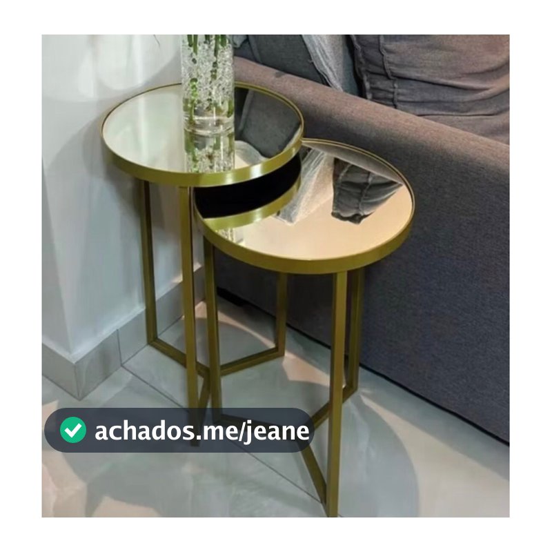 Conjunto de Mesa Lateral Aço Com Espelho Steel Glass Estilo Industrial - LH Móveis