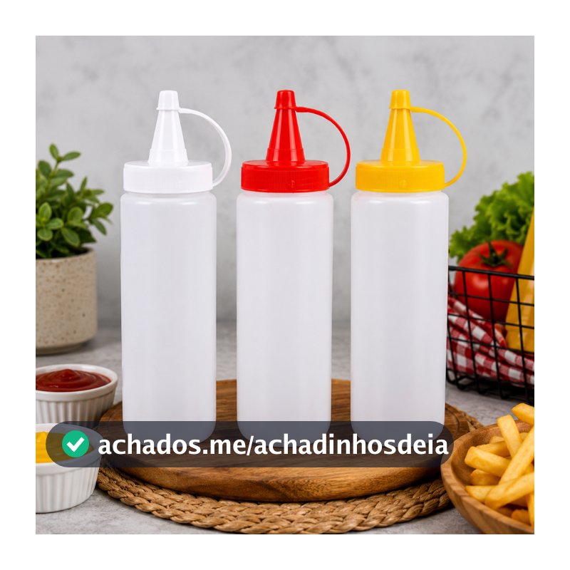 Kit 3 Bisnagas Squeeze 200ml Para Molhos Ketchup Mostarda Condimentos BPA Free