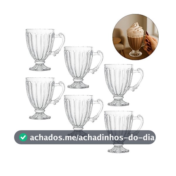 Jogo 6 Xícaras De Vidro Caneca Cristal Renaissance Imperial Para Capuccino Chá Café 190ml