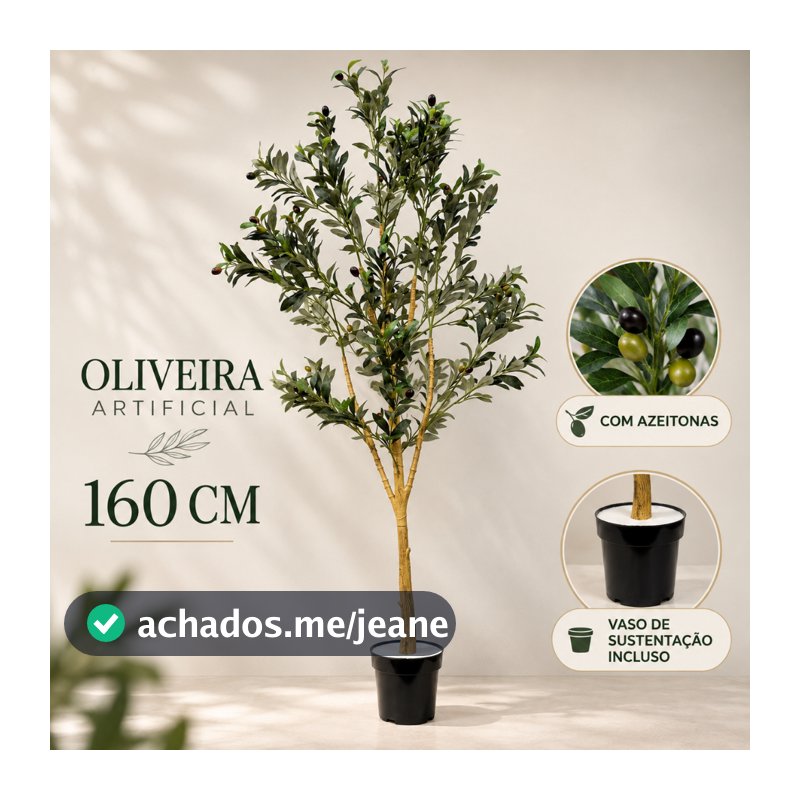 Planta Artificial Oliveira 160cm e 100cm Realista Com Azeitonas Haste Verde Decoração Sala Quarto Escritório