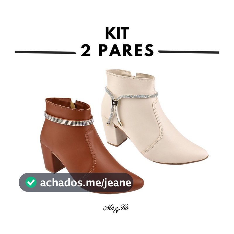 Kit 2 Pares Bota Feminina Bico Fino com Stras Original Salto Grosso Cano Curto Casual Dia a Dia Promoção