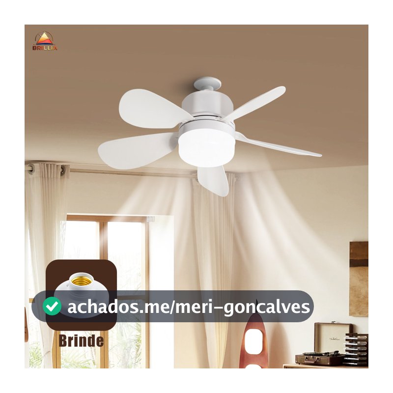 Ventilador de Teto com Luz para Pequenos Espaços Controle Remoto Instalação Fácil Silencioso Bivolt