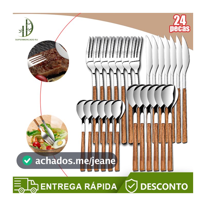 24 Peças Jogo De Talheres Faqueiro De Aço Inox,Disponíveis Cozinha de Faca Bife Garfo De Colher De