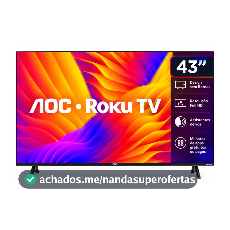 Smart TV AOC 43" Full HD LED Roku Wi-Fi USB HDMI 43S5155/78G