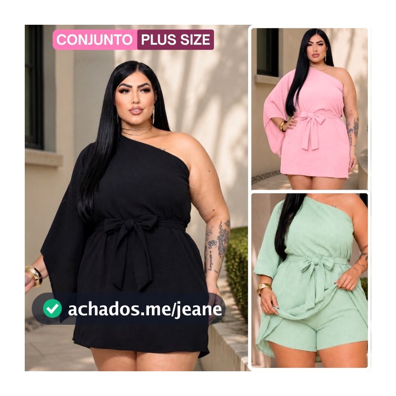Vestido Alfaiataria Plus Size Macaquinho c/ Short Manga Única GG ao G3