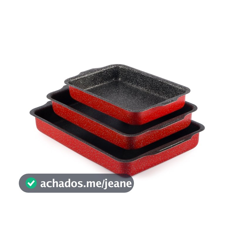 Jogo De Assadeiras Retangular Antiaderente 3 Peças Vermelho Nacional