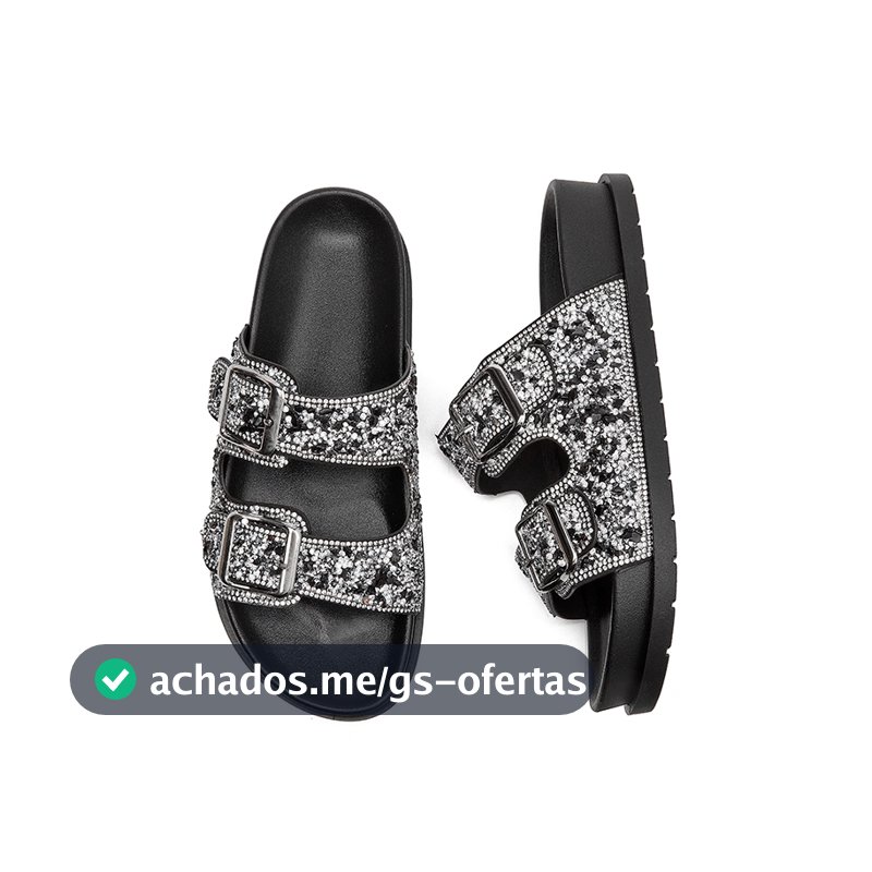 Sandália Birken Papete feminina Fivela ajustável de strass de luxo design MEIJILE
