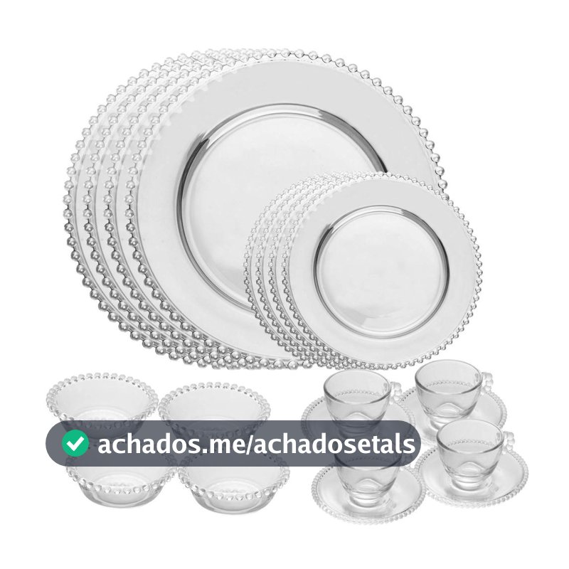 Aparelho de Jantar Wolff Pearl Cristal 20 Peças Jogo de Pratos e Louças 4 Pessoas Mesa Posta Receber Convidados Presente