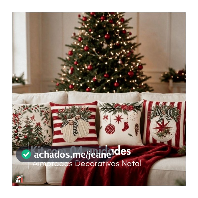 Kit com 04 unidades de Almofadas Decorativas Natal 45x45 Digitalizado