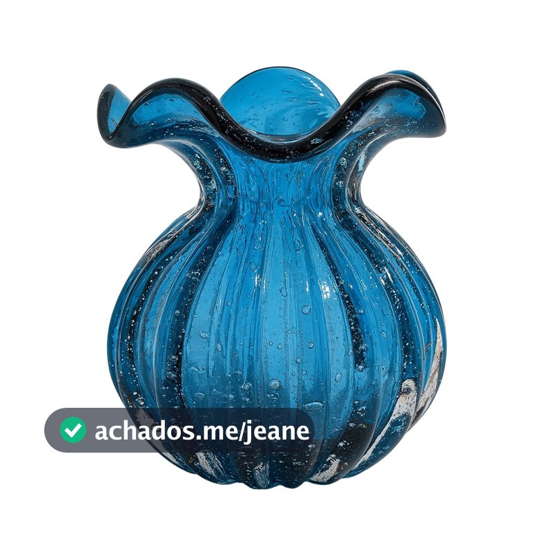 Vaso de Vidro Murano Flor Plantas Arranjos Azul Trouxinha 10x11cm Lemis