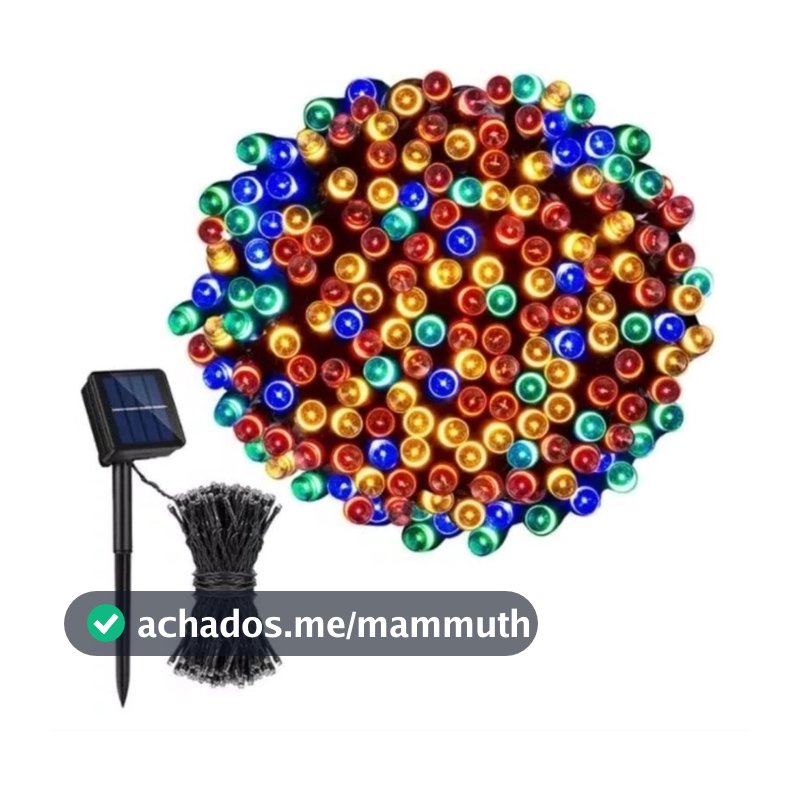 Cordão de Luzes LED Solar 10m/20m para Uso Externo, 8 Funções, Prova d'Água, Decoração de Natal