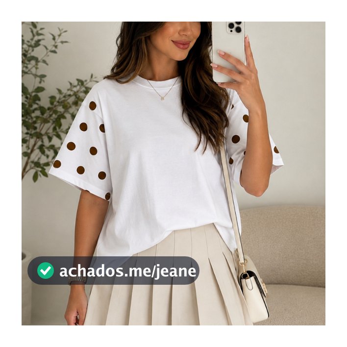 Camiseta Feminina Bolinhas Blusa Poá Verão 2026 Tecido Premium 100% Algodão Elegante