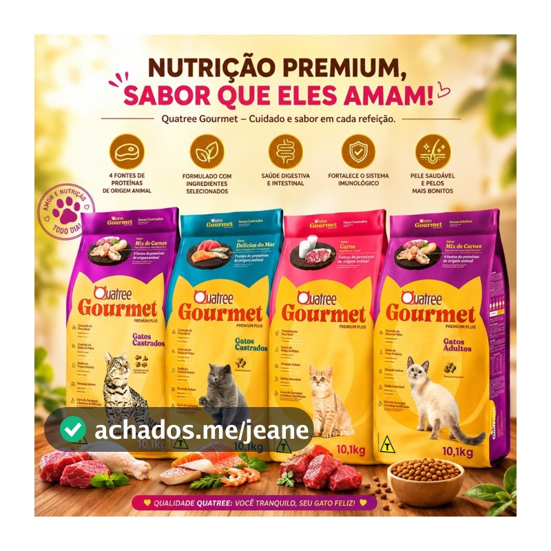 RAÇÃO QUATREE CASTRADO E COMUM 10KG GATOS PREMIUM 10KG PARA GATOS VARIOS SABORES