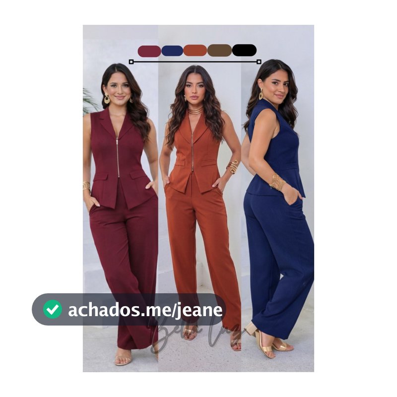 Conjunto Feminino Alfaiataria Premium – Colete com Zíper Dourado e Calça Elegante - O2