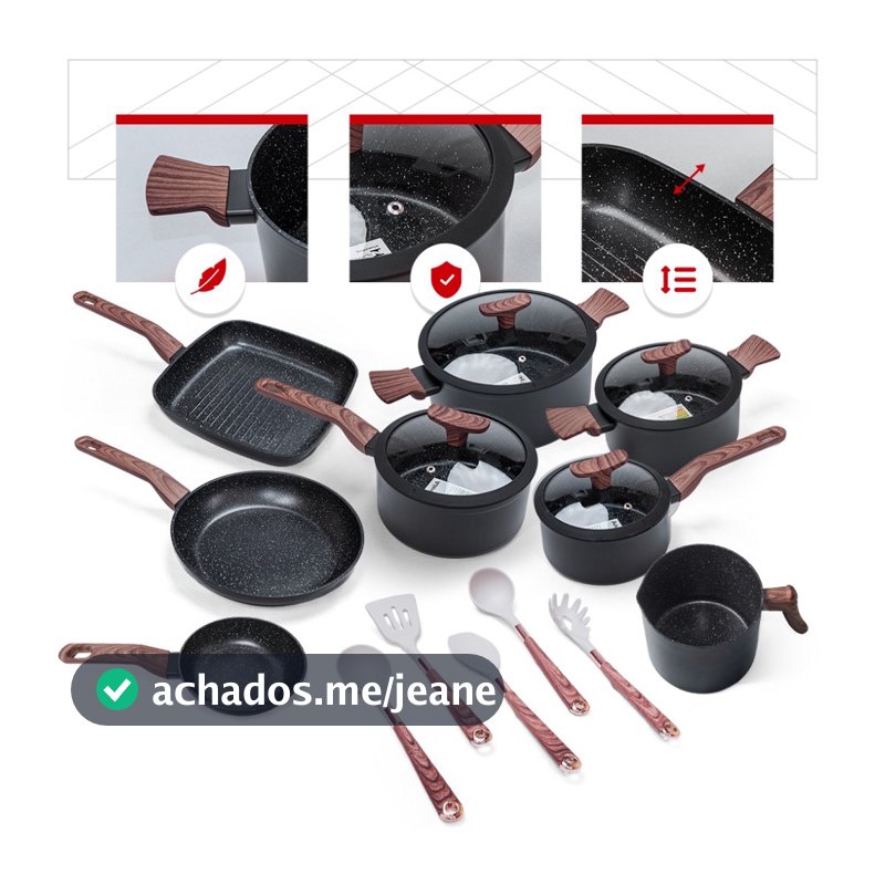 Jogo de Panelas Premium com Revestimento em Mármore Antiaderente 13 Peças Preto Yikasa