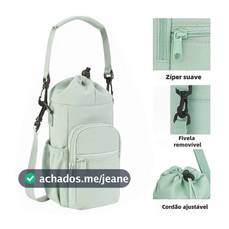 Porta garrafa de água 40oz com 2 bolsos alça ajustável gancho chave impermeável para esporte e viagem