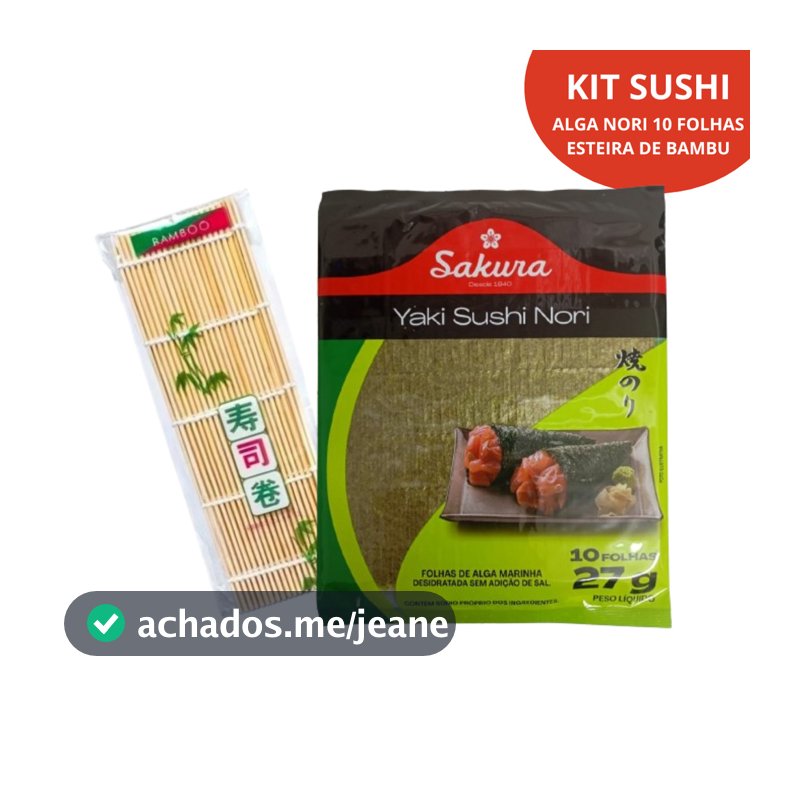 Kit Alga Marinha Nori 10 folhas + Esteira Bambu Sushi