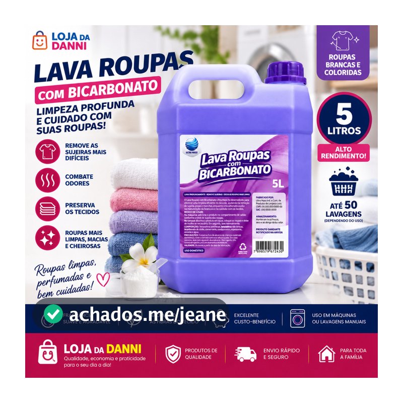 Lava Roupas Sabão Liquido Com Bicarbonato de Sódio 5L Lavanderia Profissional Cremoso